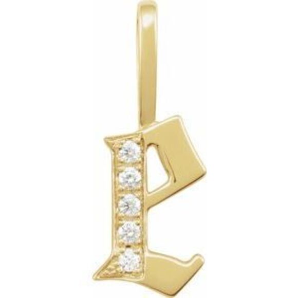 14K Yellow Gold .05 CTW Natural Diamond Gothic Initial E Charm/Pendant,All Products : American Fashion Style Bags On Sale